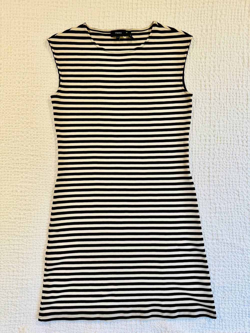 Theory P Dress Womens Black Ivory Striped Sleeveless Stretch Sheath Career